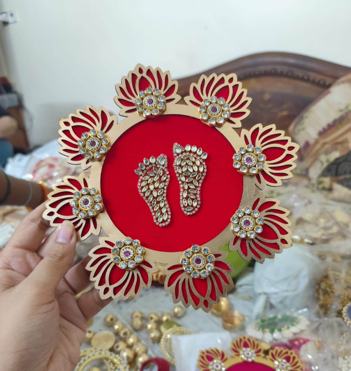 Lakshmi Charan Paduka Holder with Lotus Frame