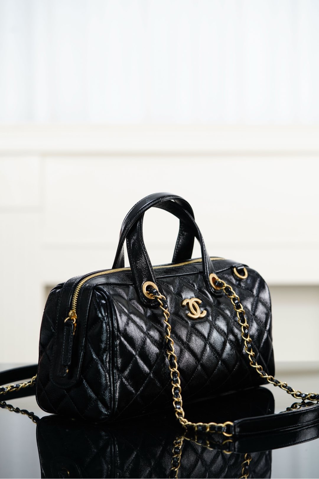 Chanel 25A Large Bowling Bag in Glazed Lambskin