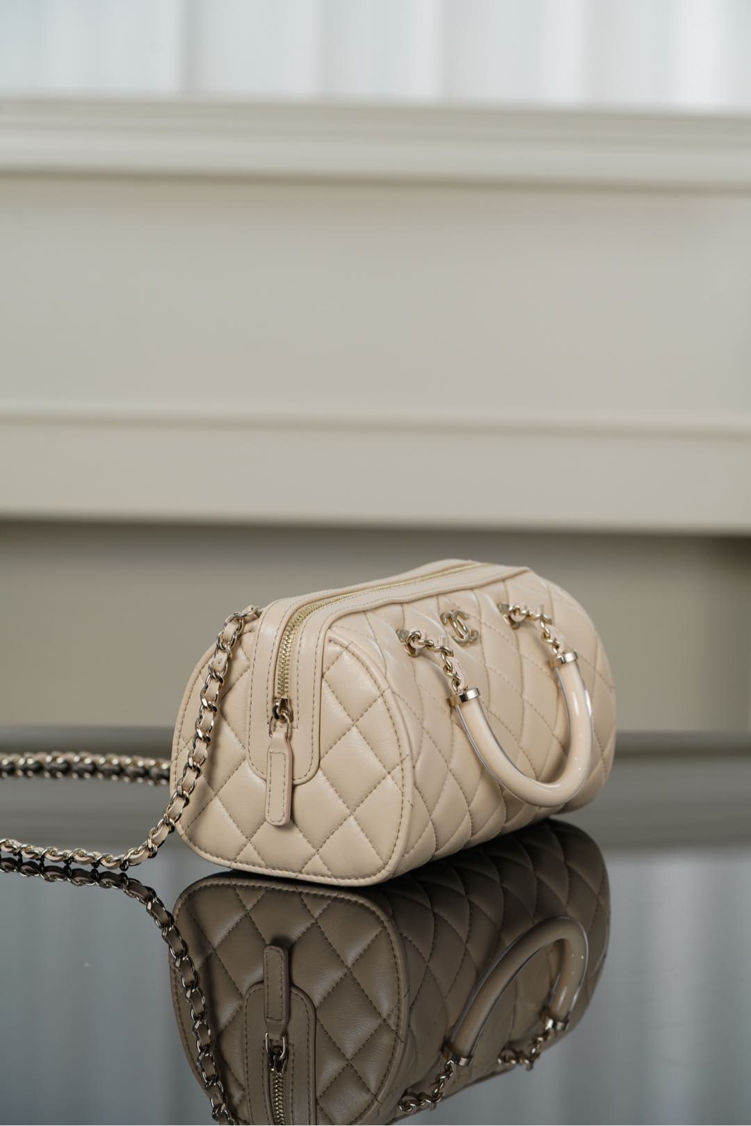 Chanel 25C Bowling Bag Quilted Leather Handbag