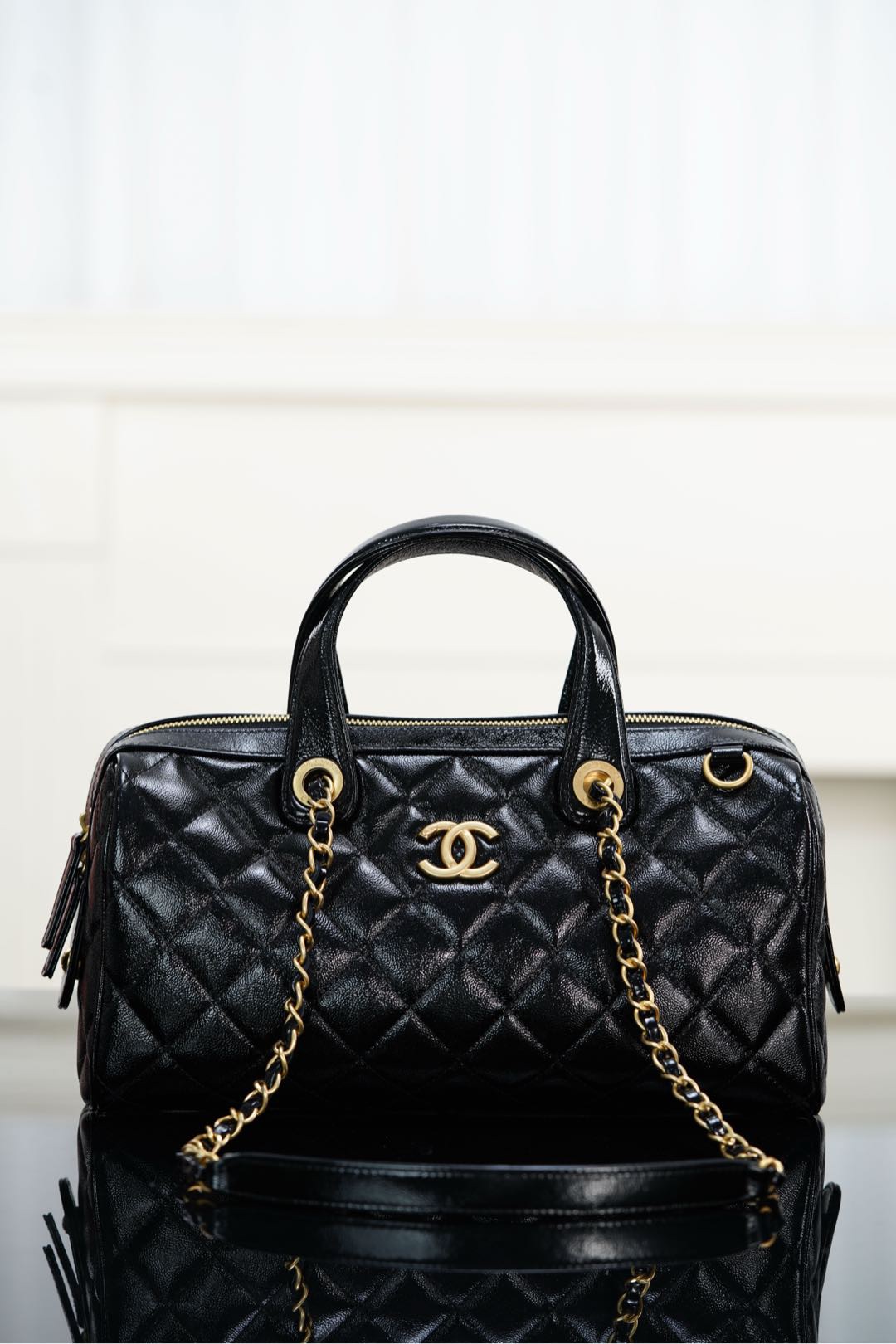 Chanel 25A Large Bowling Bag in Glazed Lambskin