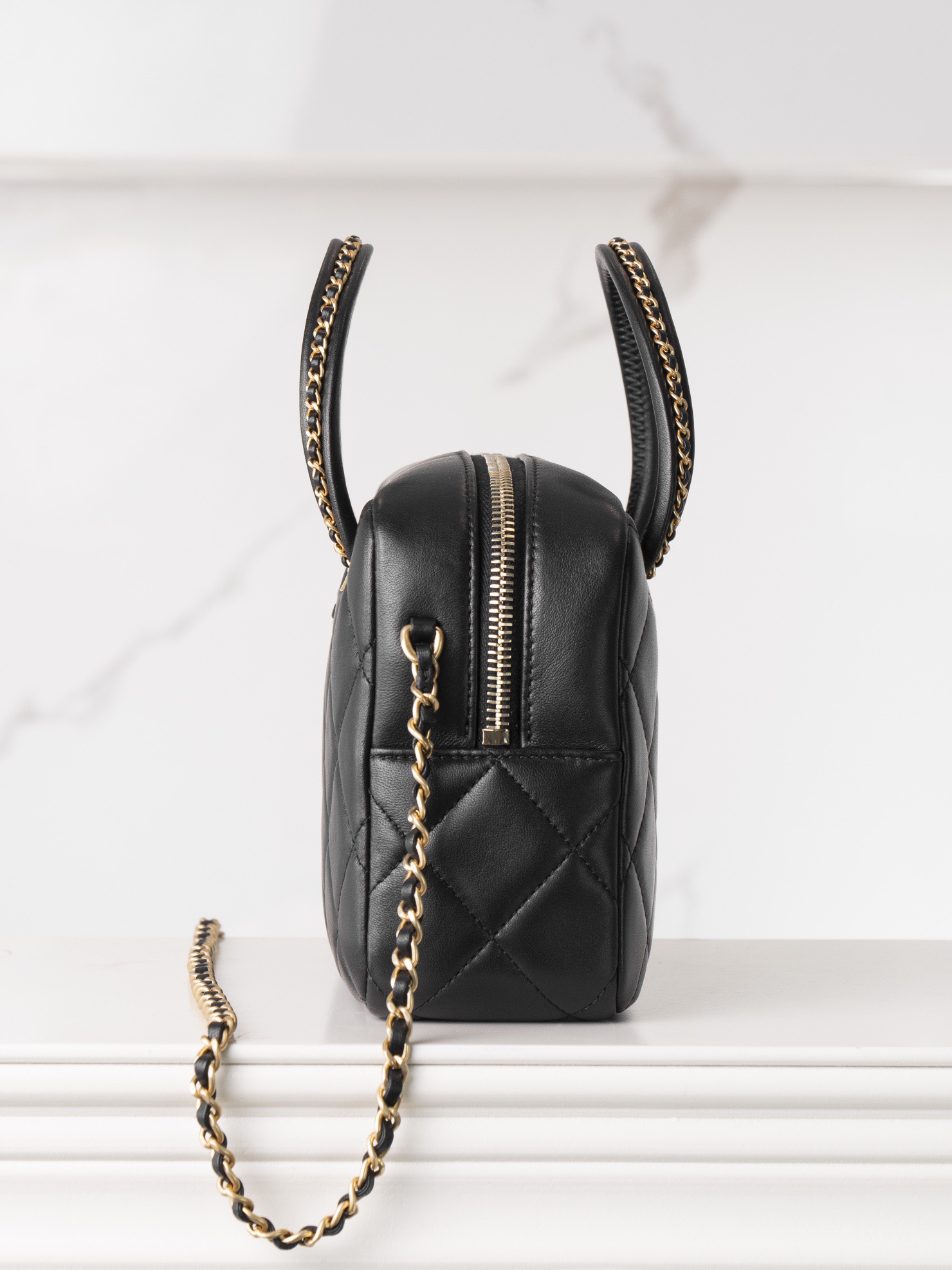 Chanel 25C Bowling Bag Black Quilted Leather Handbag