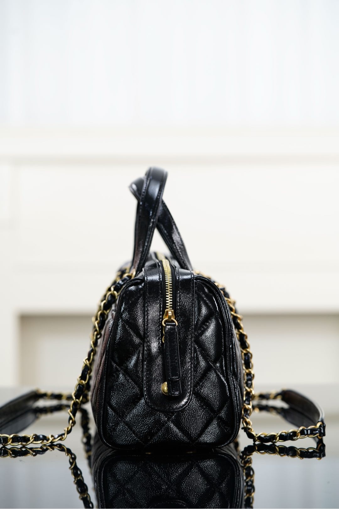 Chanel 25A Large Bowling Bag in Glazed Lambskin