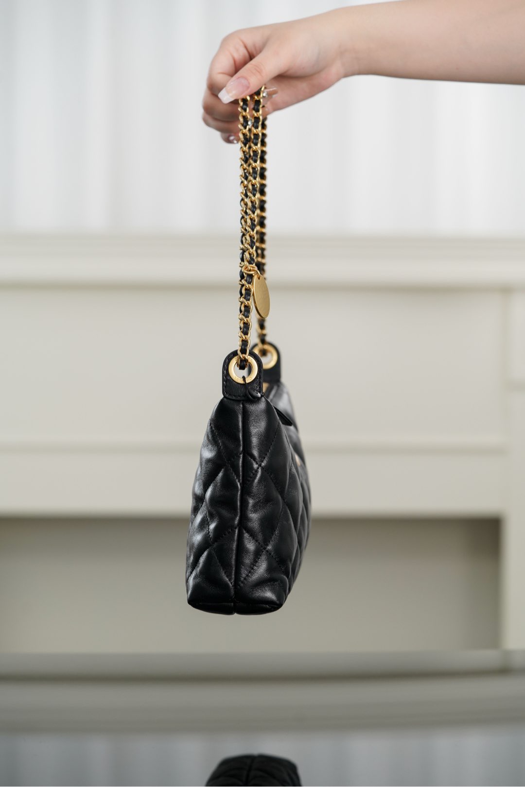 Chanel 25S Small Black Coin Hobo Bag | Glazed Lambskin