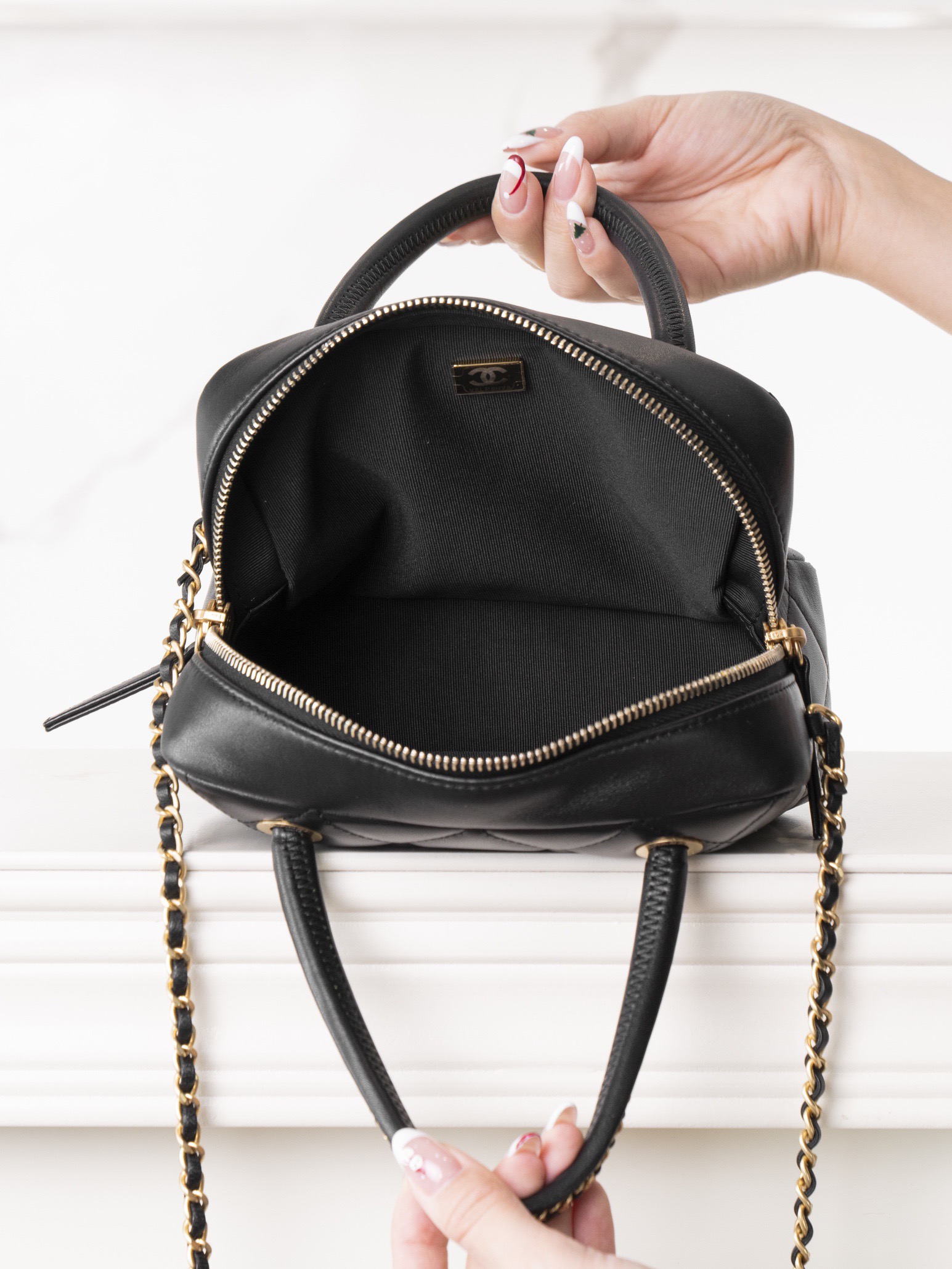 Chanel 25C Bowling Bag Black Quilted Leather Handbag