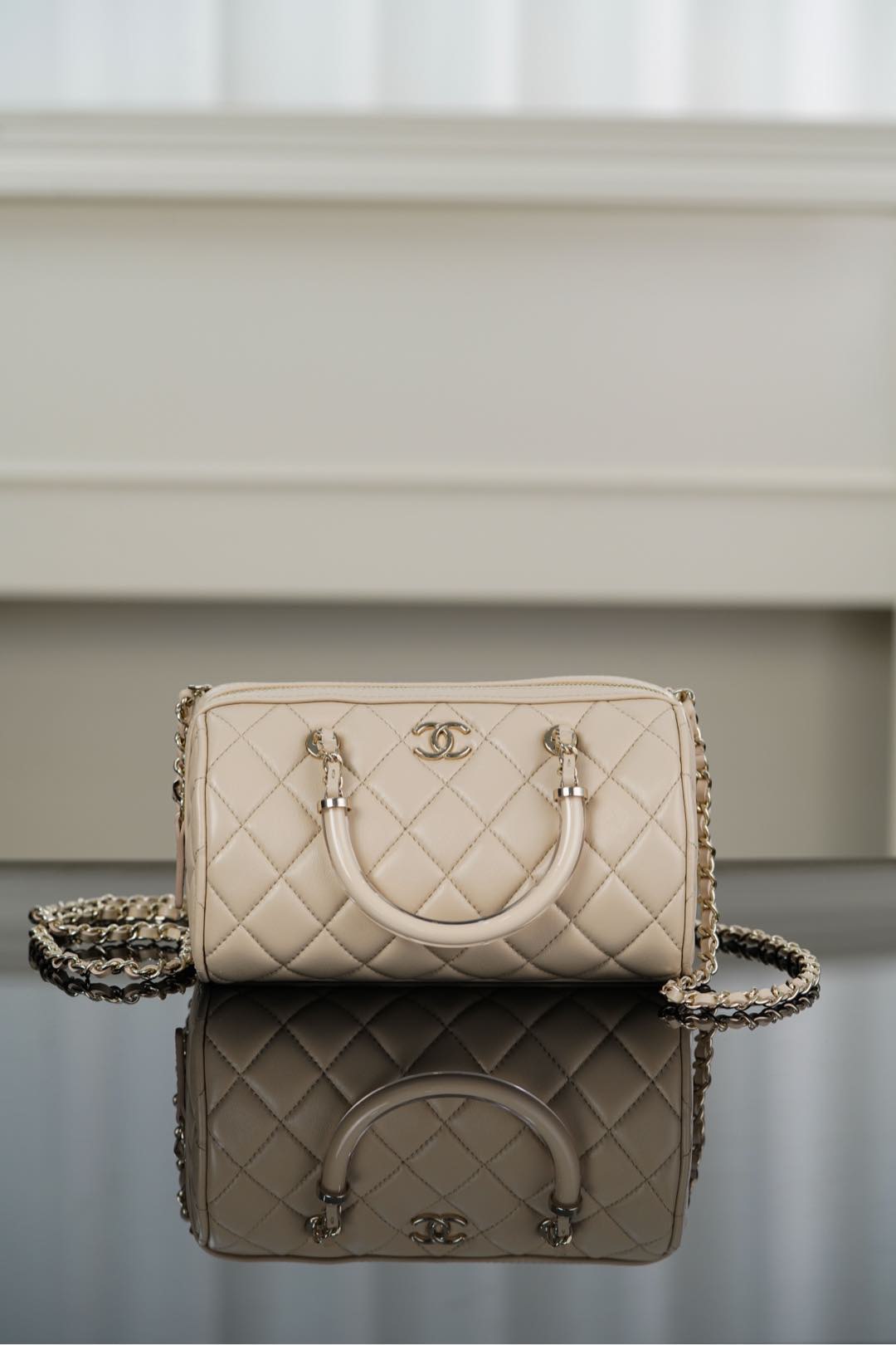 Chanel 25C Bowling Bag Quilted Leather Handbag