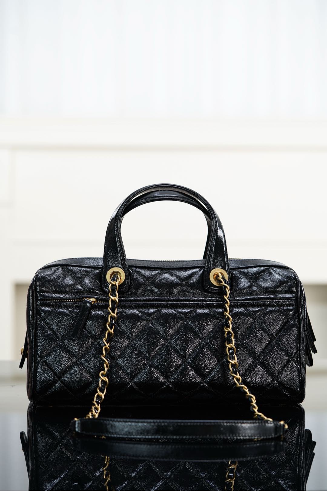 Chanel 25A Large Bowling Bag in Glazed Lambskin