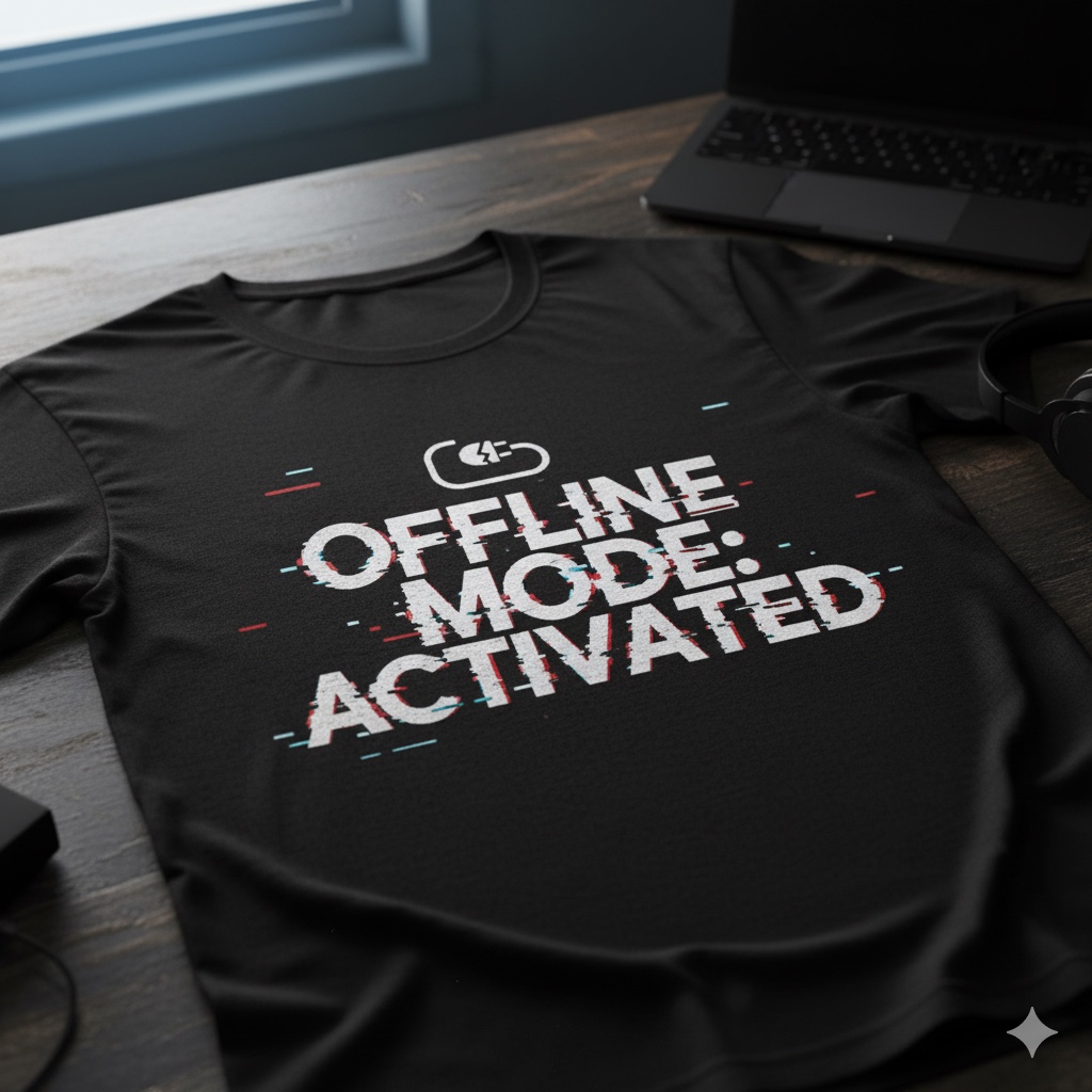 Offline Mode Activated Black Cotton T-Shirt