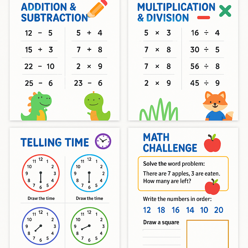 Kids Math Worksheet Set