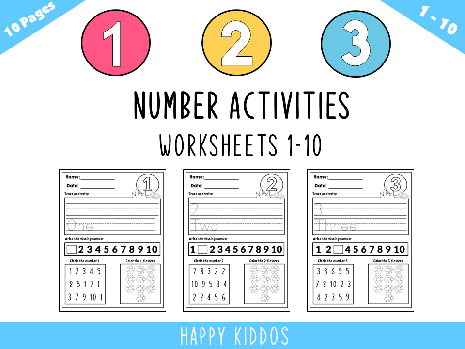 Number Activities Worksheets 1-10 Set 3