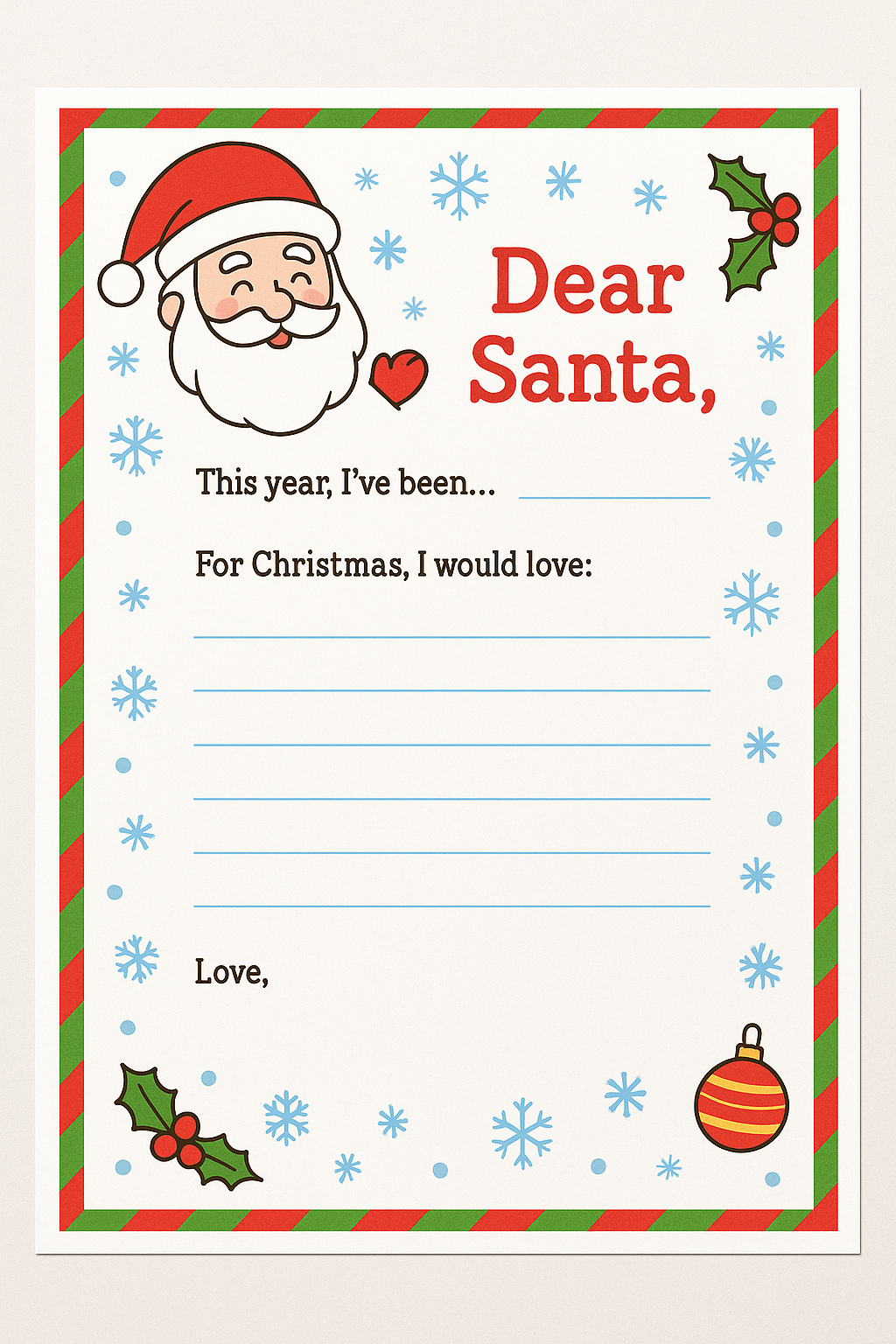 Dear Santa Christmas Wish Letter
