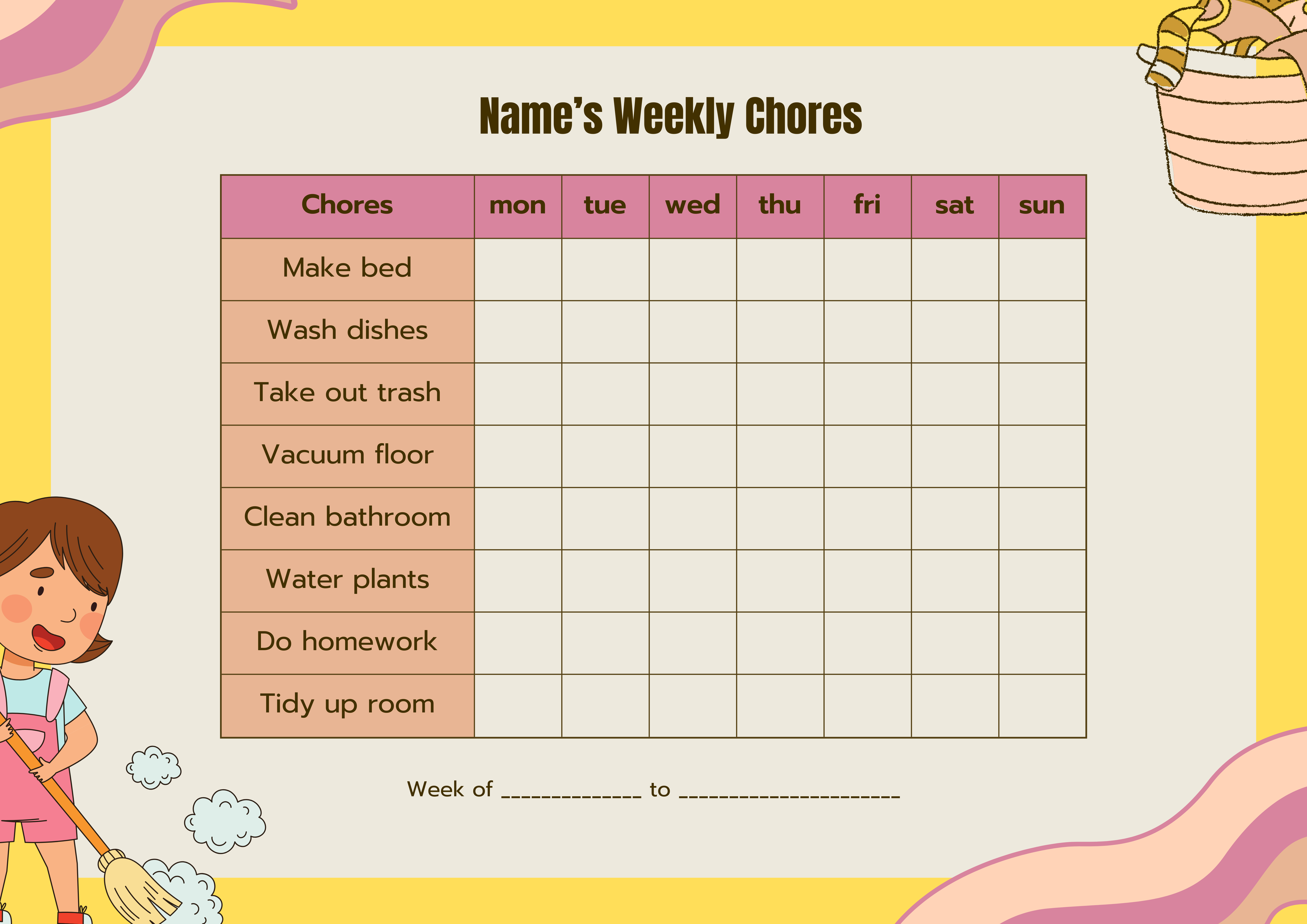 Kids' Weekly Chore Chart