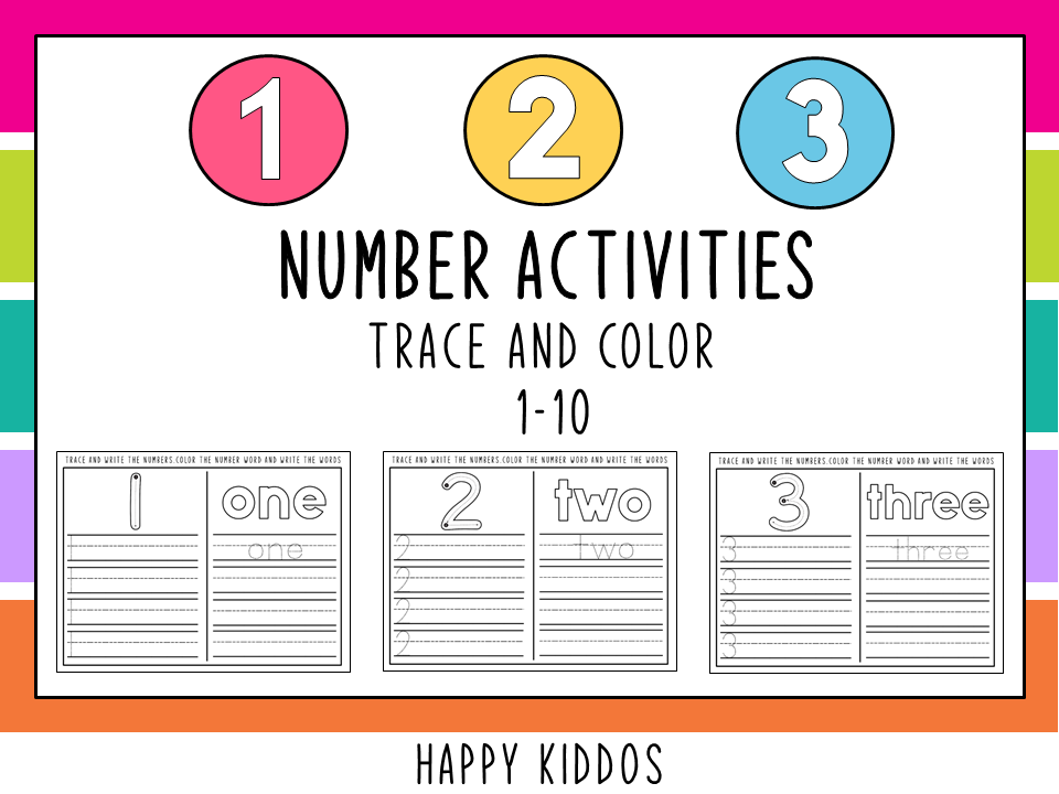 Number Activities Trace and Color 1-10