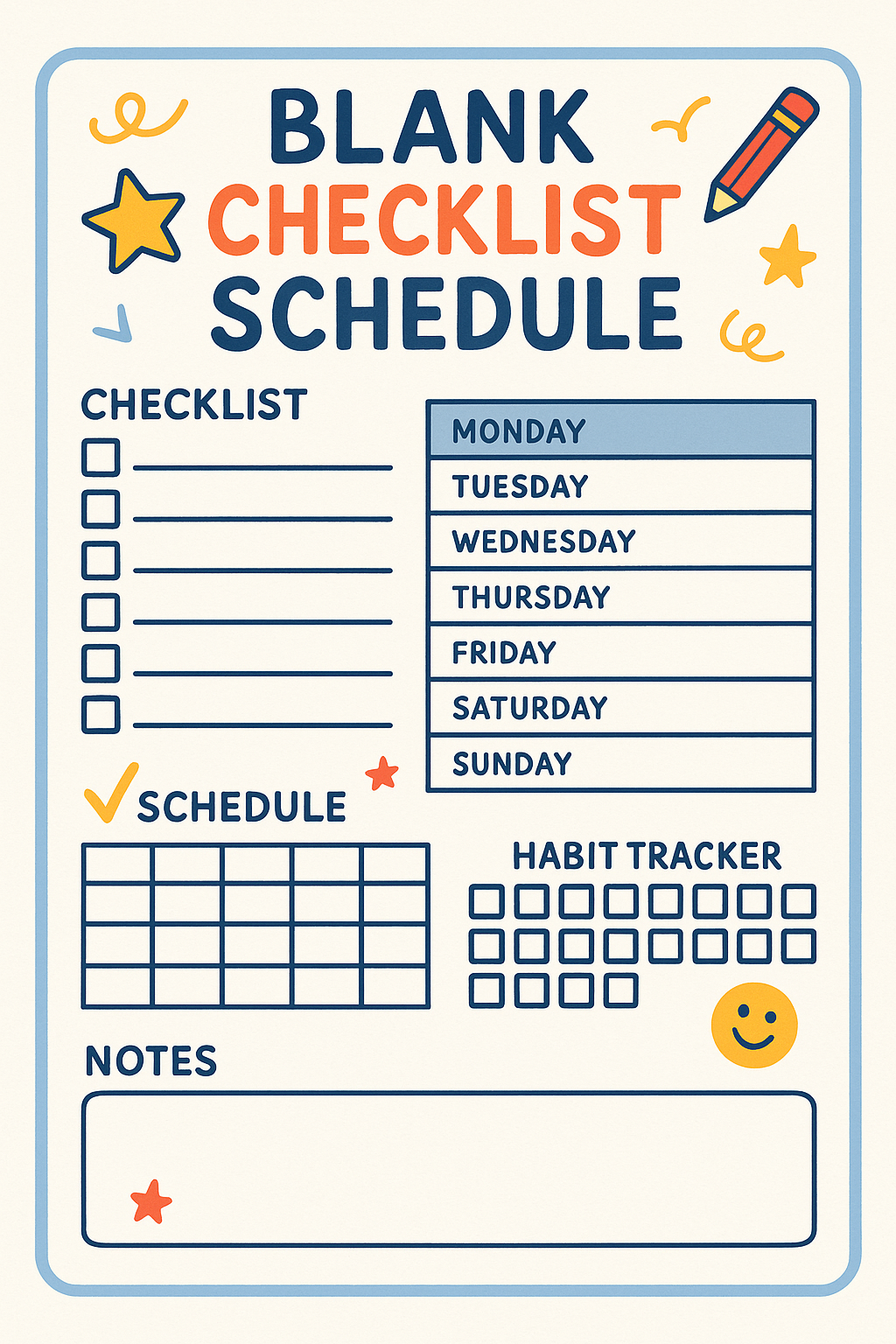 Blank Checklist Schedule Planner