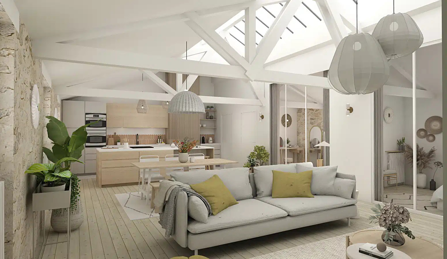 Pièce de vie (salon + salle à manger + cuisine)