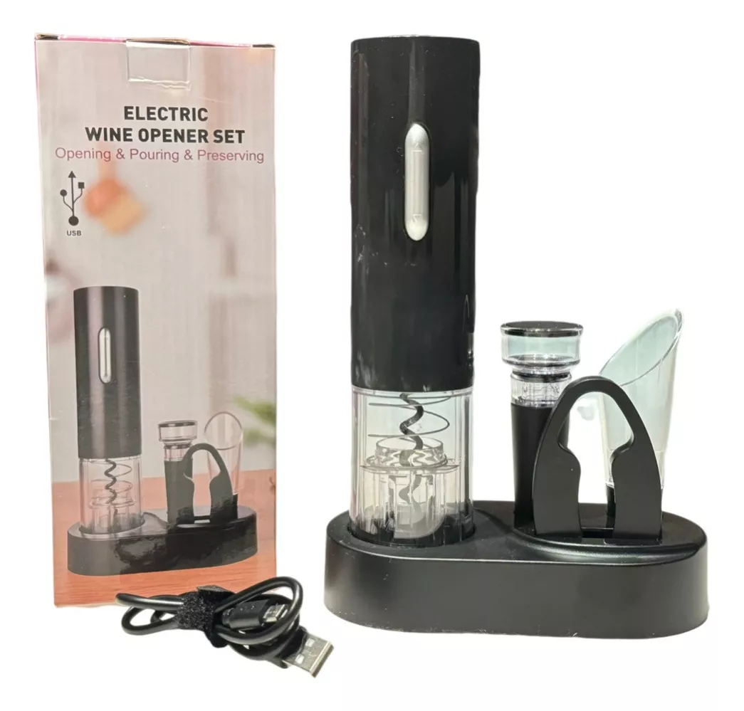 Kit Abridor de Vinho Elétrico Recarregável USB Saca Rolhas