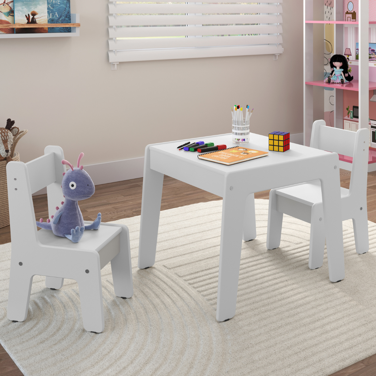 Conjunto de Mesa Infantil com 2 Cadeiras Diana Branco Brilho - DDCOFT318594