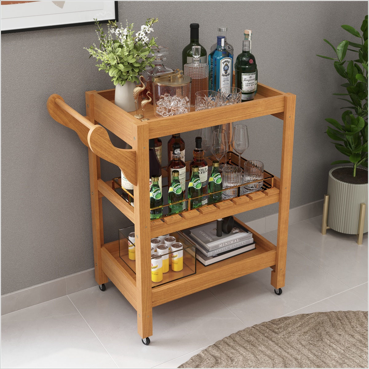 Carrinho Multiuso Server com Rodizios Madeira Natural - DDCOFT320221