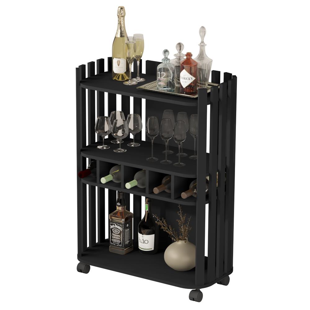 Aparador Luxo Com Adega Ripado Preto - DDCOFT803233
