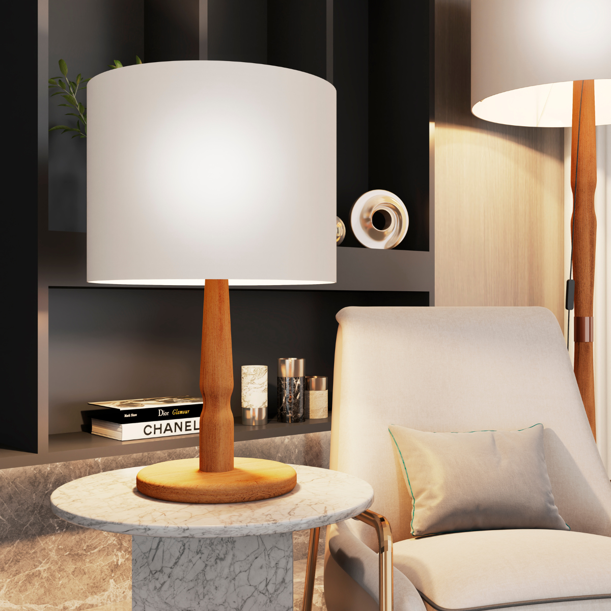 Luminaria Abajur De Mesa Nanna Em Madeira Off White - DDCOFT319058