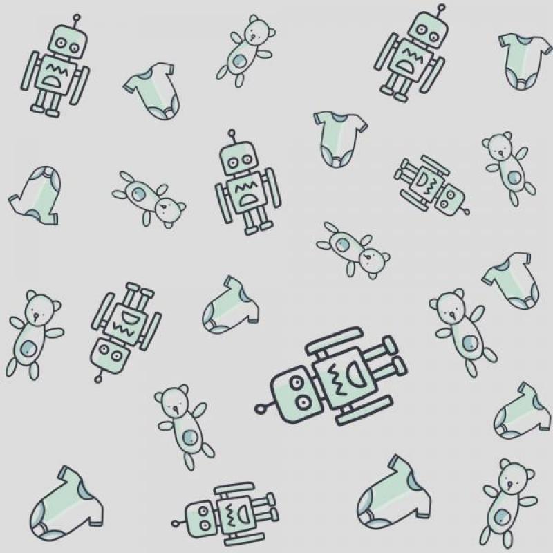Papel De Parede Infantil Robô Ursinho Baby