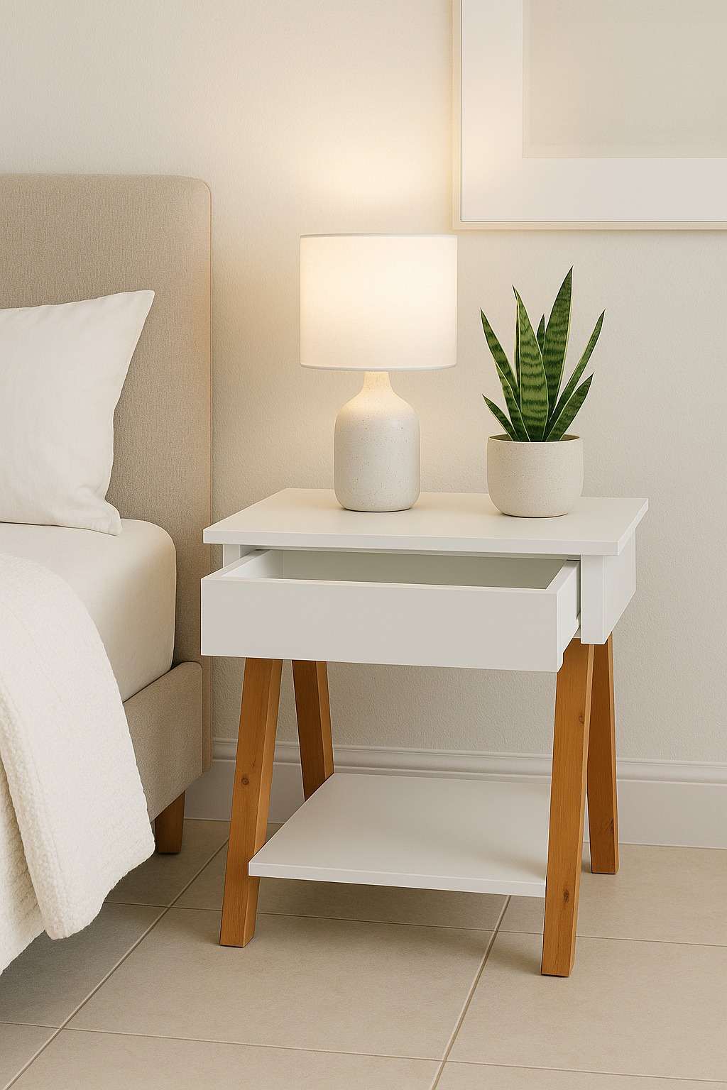 Mesa de Cabeceira 1 Gaveta Amadeirado Branco - DDCOFT302173