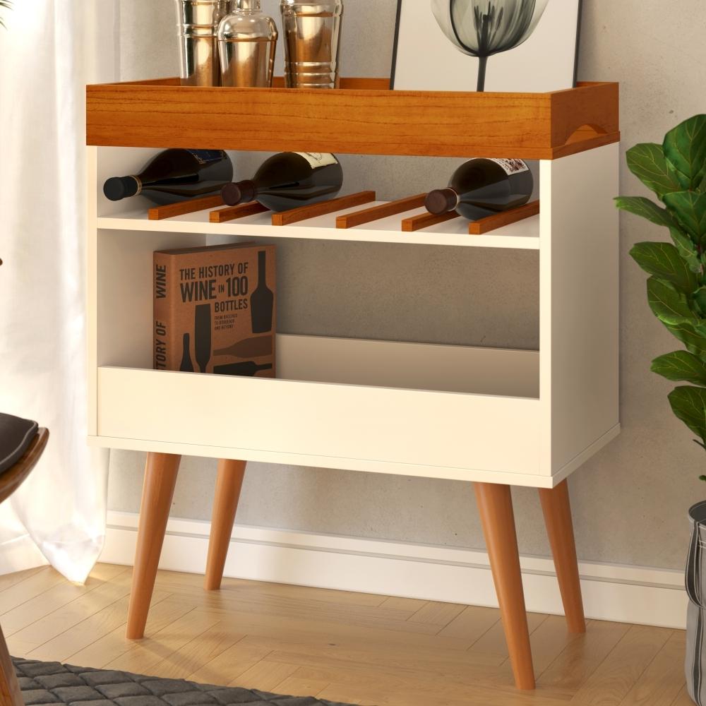 Aparador Café Drink Pés em Madeira Pinus Off White Caramelo - DDCOFT312431