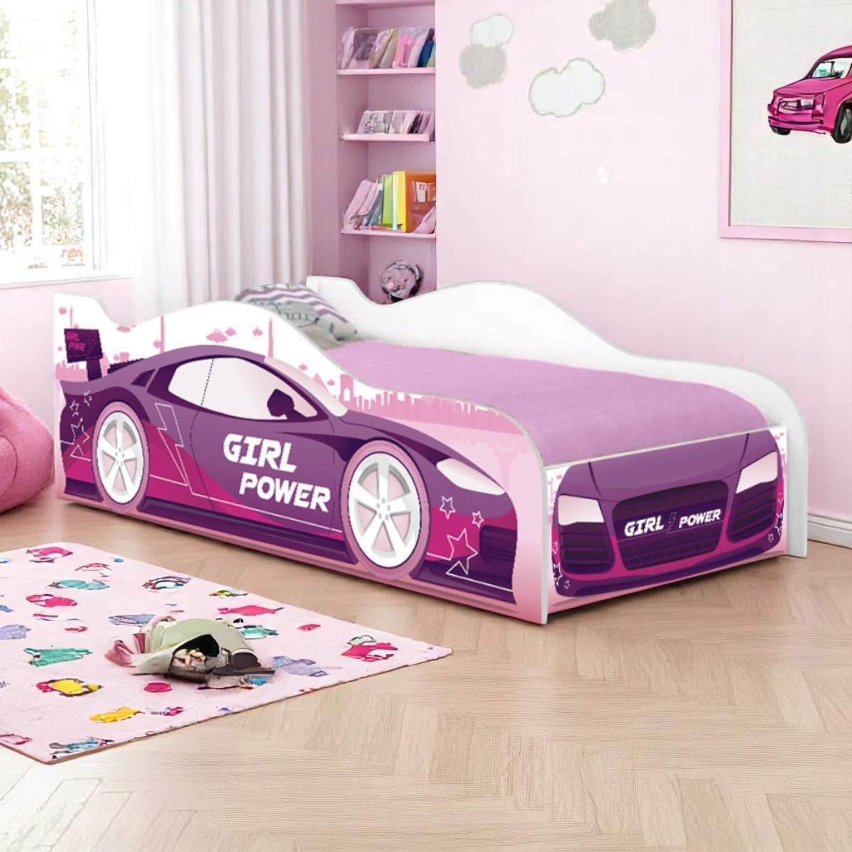 Cama Carro Menina Rosa Kids Solteiro - DDCKMCB1478KES