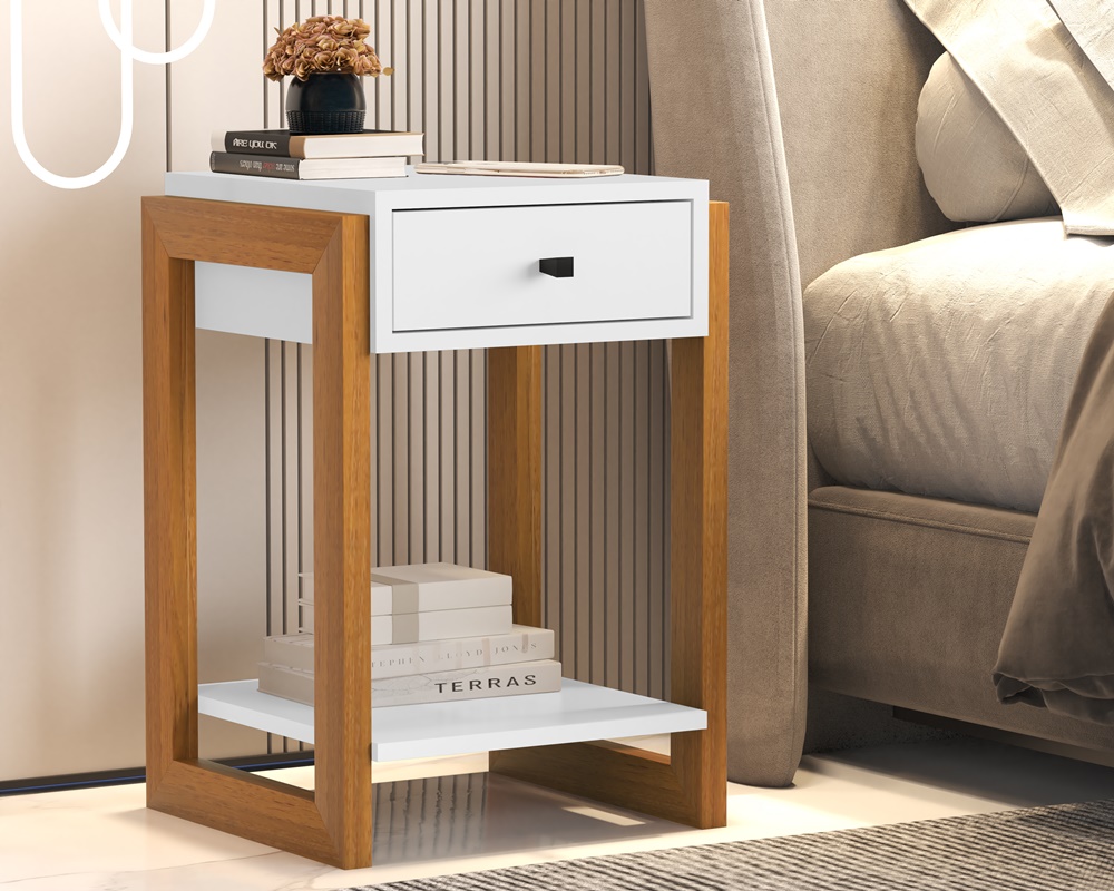 Mesa de Cabeceira 1 Gaveta Branco Brilho - DDCOFT803318