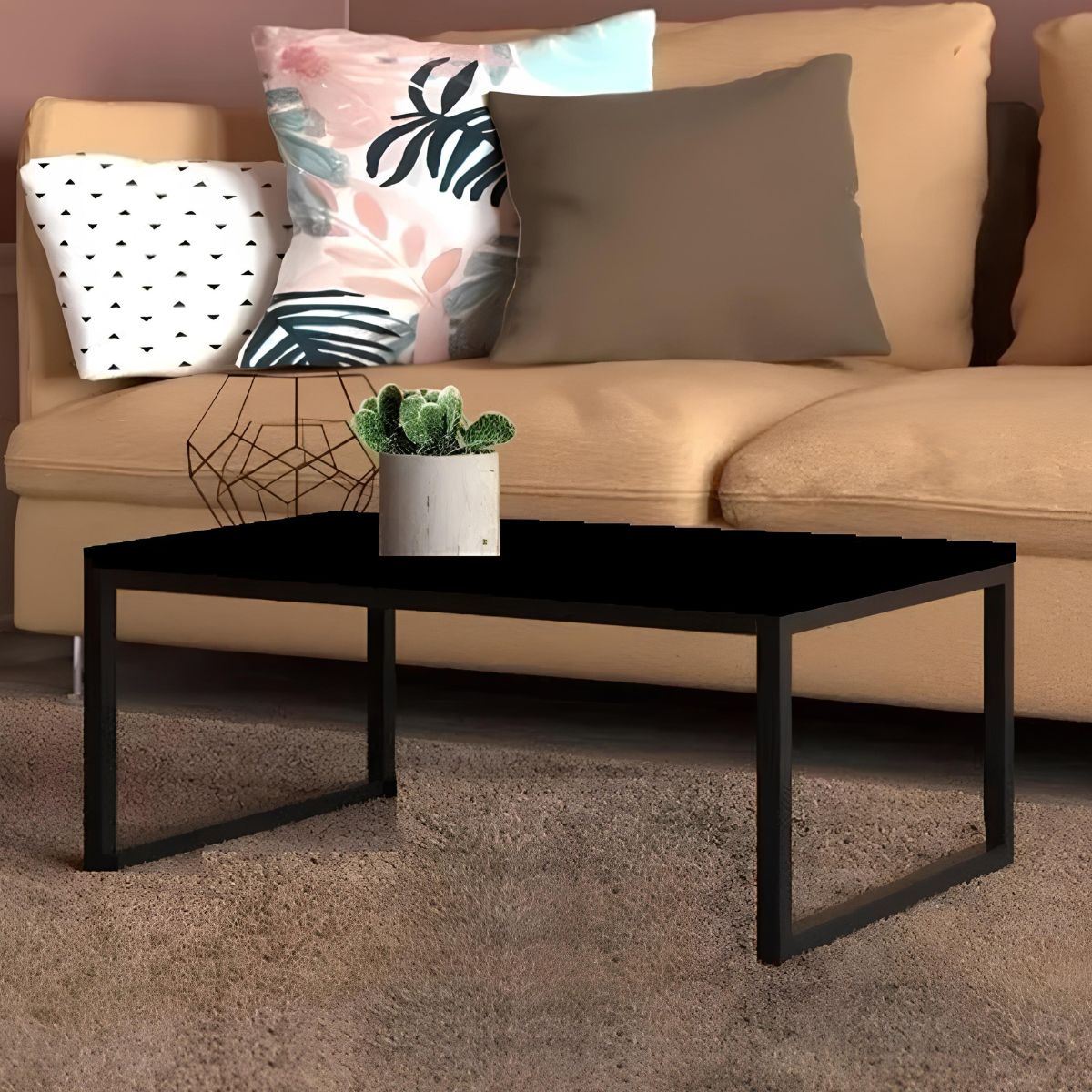 Mesa Centro Sala pés de ferro 80x40 Carmin Preto Fosco - DDCOFT319577
