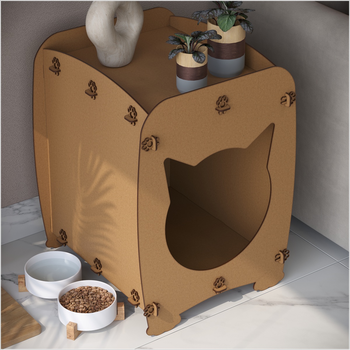 Mesa De Cabeceira Casinha Pet Gato Cat MDF Natural - DDCOFT319881