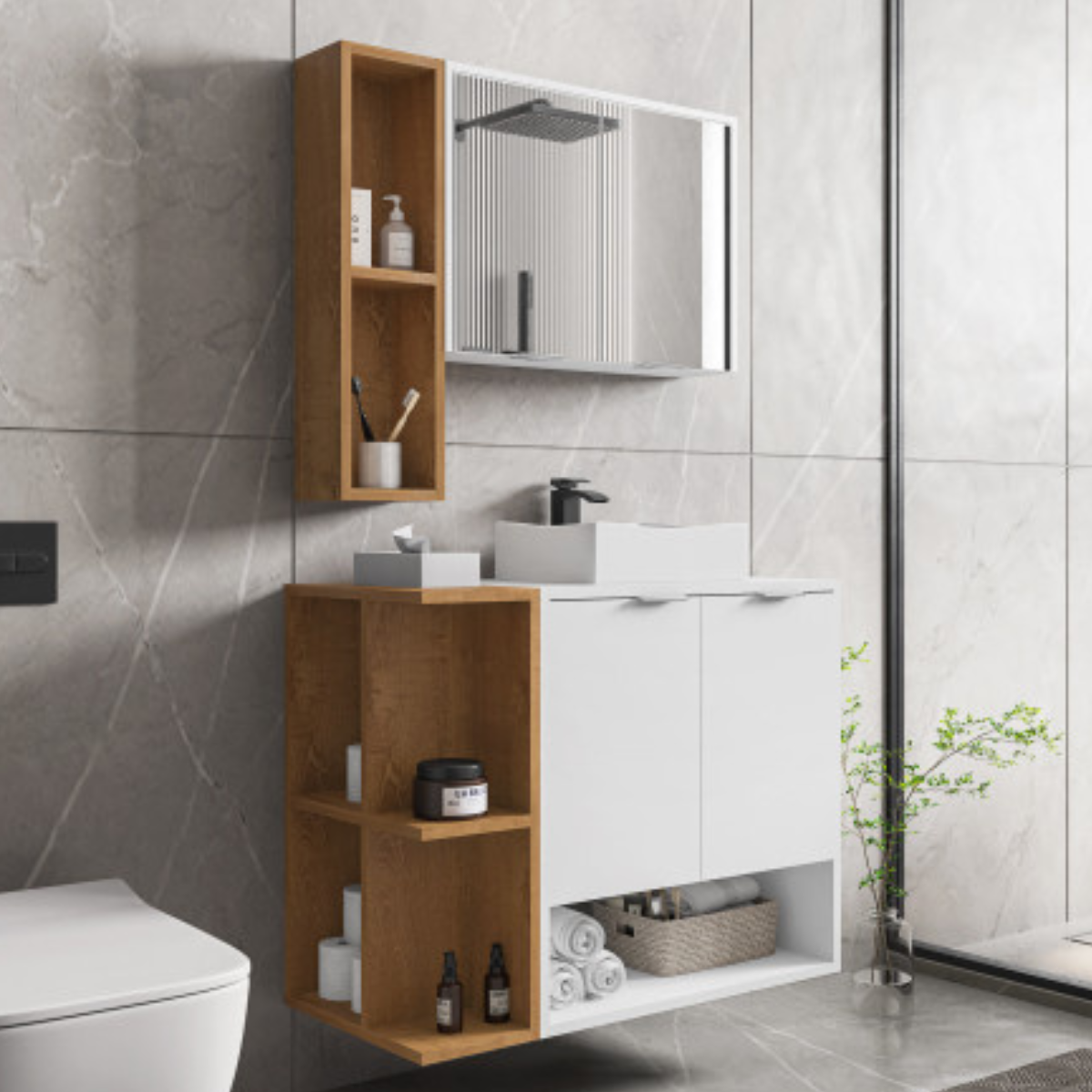 Conj Banheiro Gabinete Ibiza Branco Naturalle - DDCOFT856856