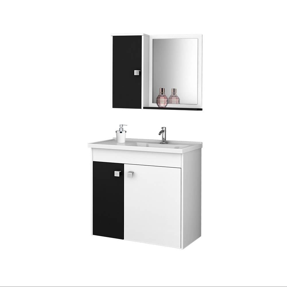 Conj Gabinete Munique Banheiro Branco Preto Fosco - DDCOFT832423