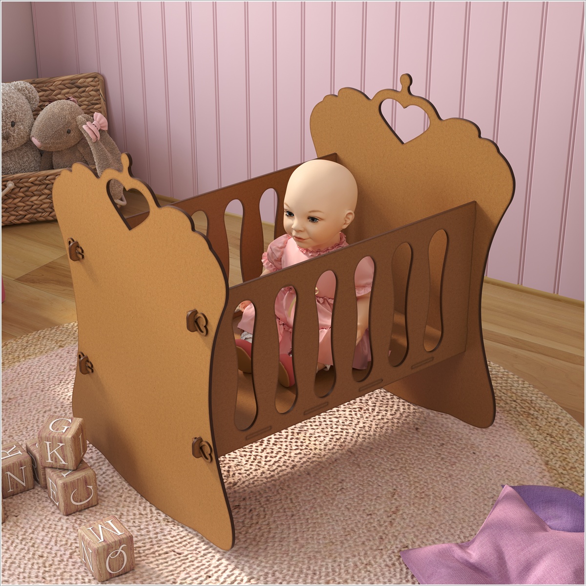 Berço Infantil de Boneca Bebe Reborn Natural - DDCOFT319904