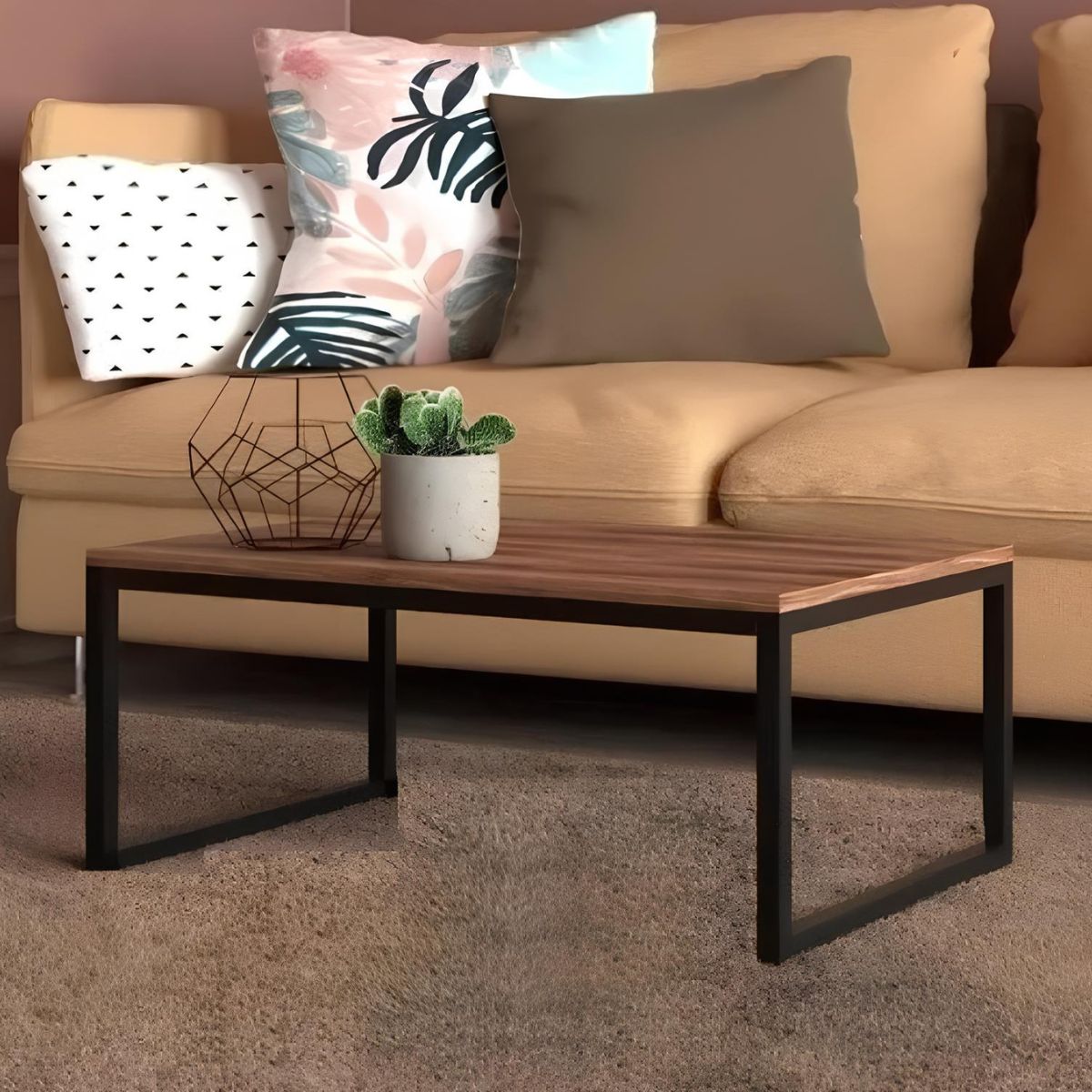 Mesa Centro Sala pés de ferro 80x40 Carmin Amadeirado - DDCOFT319560
