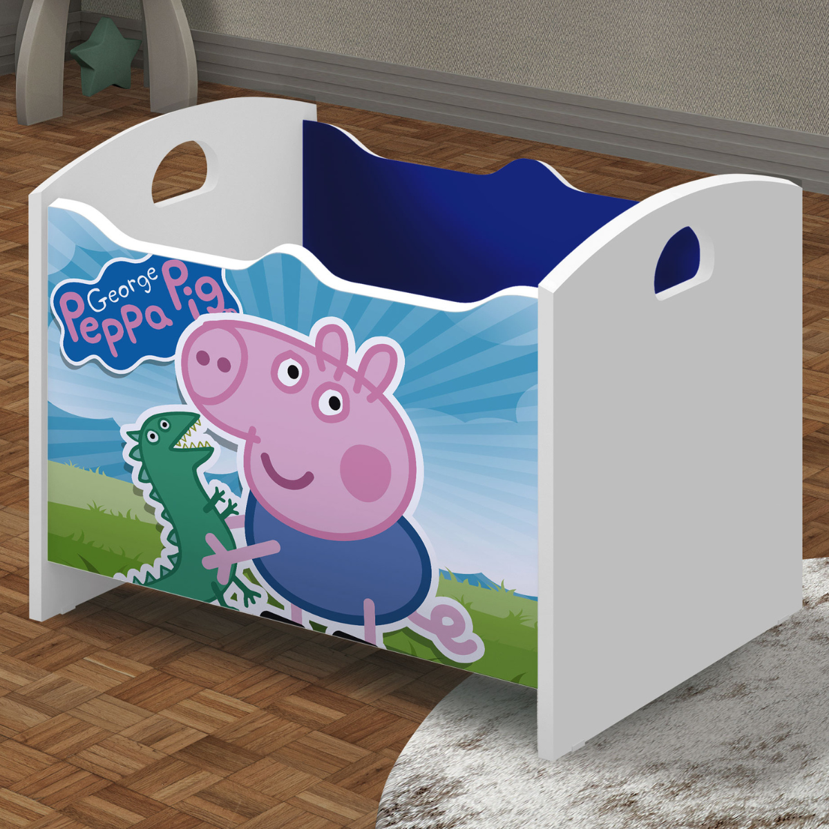 Baú organizador Infantil Peppa George Azul Branco Acetinado - DDCOFT317771