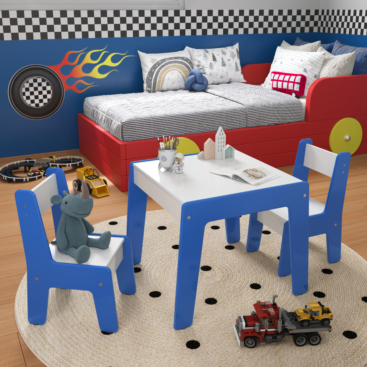 Conjunto de Mesa Infantil com 2 Cadeiras Diana Branco Azul - DDCOFT318778