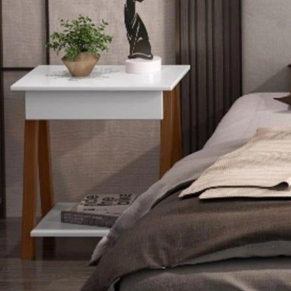 Mesa de Cabeceira 1 gaveta Integra Finger Amadeirado Branco - DDCOFT302173