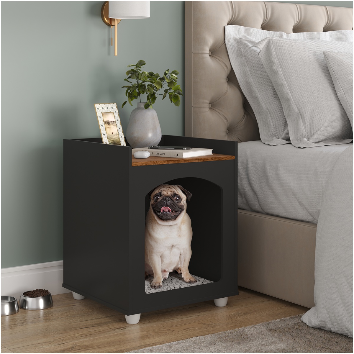 Mesa Cabeceira Casinha de Cachorro Gato Preto Freijo - DDCOFT742622