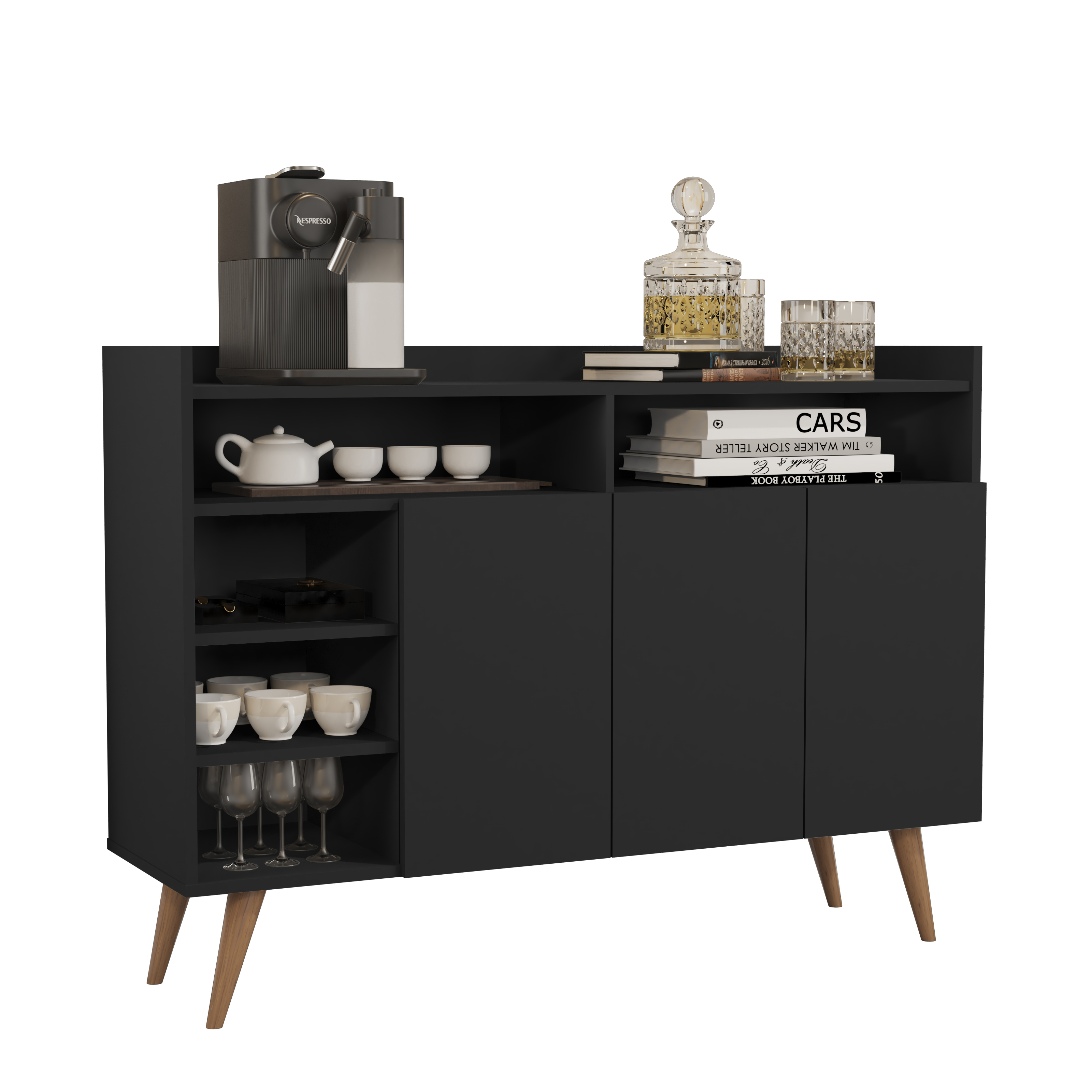 Buffet Aparador 3 Portas Nichos Retro Celta Preto - DDCOFT419383