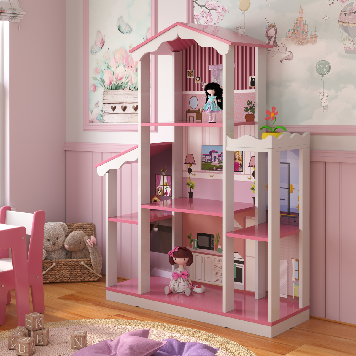 Mega Casa de Boneca Sonho Branco Rosa - DDCOFT318617