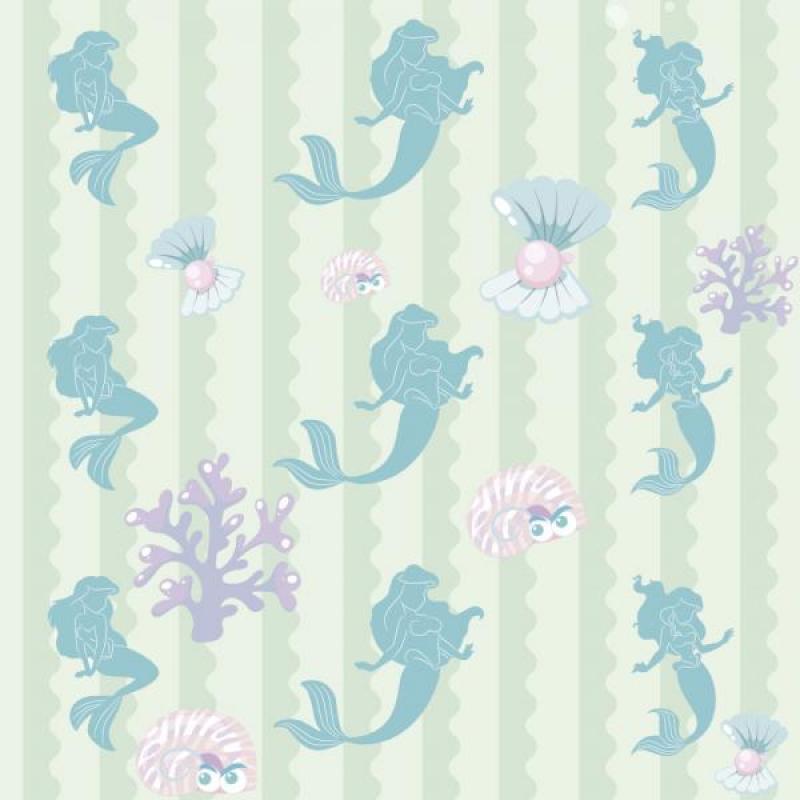 Papel De Parede Infantil Sereia Fundo Do Mar