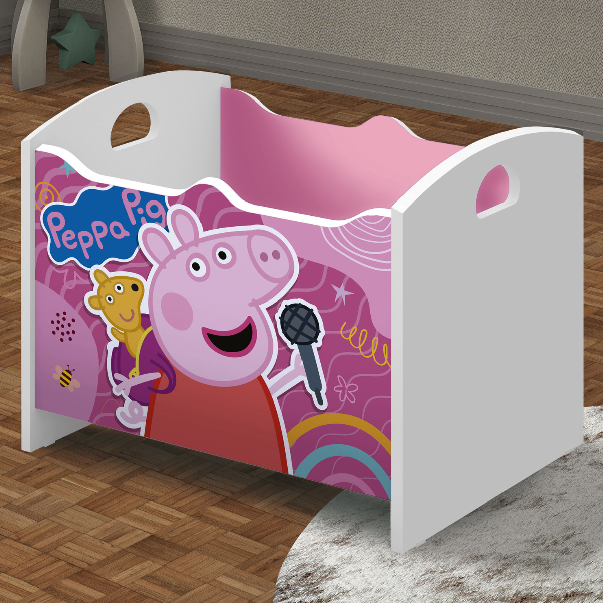 Baú organizador Infantil Peppa George Rosa Branco Acetinado - DDCOFT317764