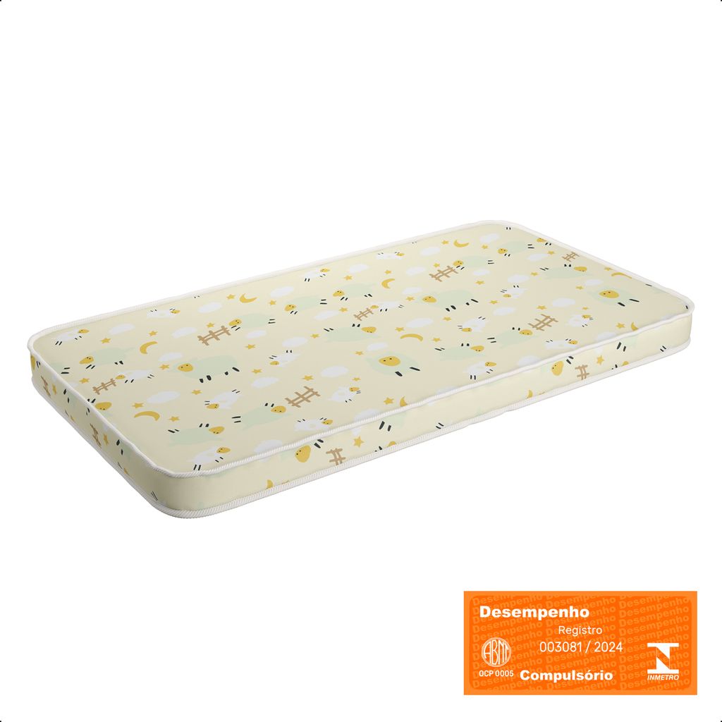 Colchão Baby Berço D18 130x70x7 BMS Estampado Amarelo - DDCOFT320436