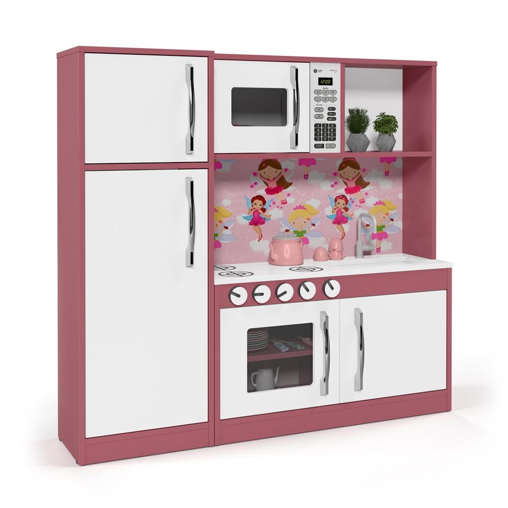 Cozinha Infantil Diana em MDF Branco Rosa - DDCOFT308885