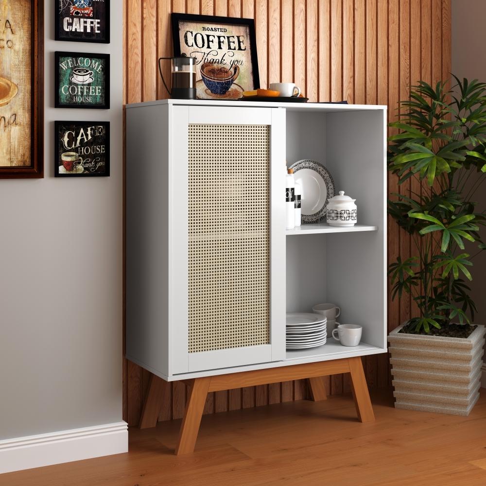 Aparador Buffet Rattan pés em Madeira Branco - DDCOFT305914