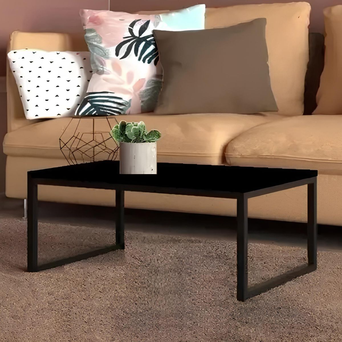 Mesa Centro Sala pés de ferro 60x40 Carmin Preto Fosco - DDCOFT622801