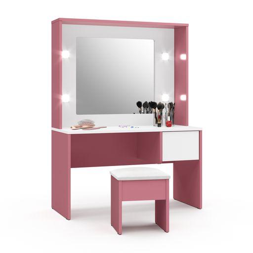 Penteadeira Infantil Diana Led Banqueta Branco Rosa - DDCOFT317924