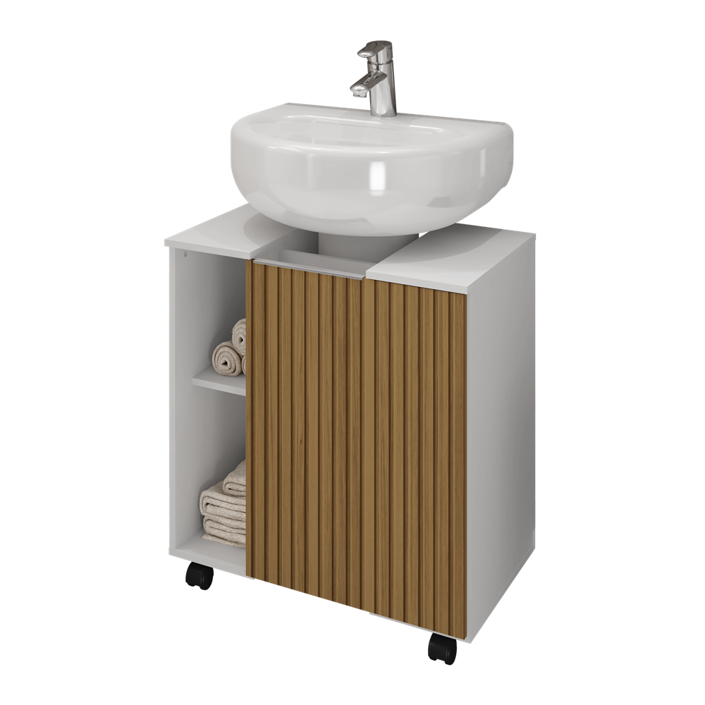 Gabinete Para Banheiro Pequin Branco Ripado - DDCOFT850502