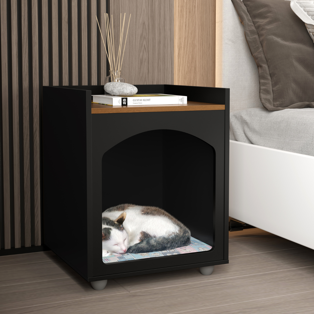 Mesa Cabeceira Casinha de Cachorro Gato PET Preto Freijo - DDCOFT742622