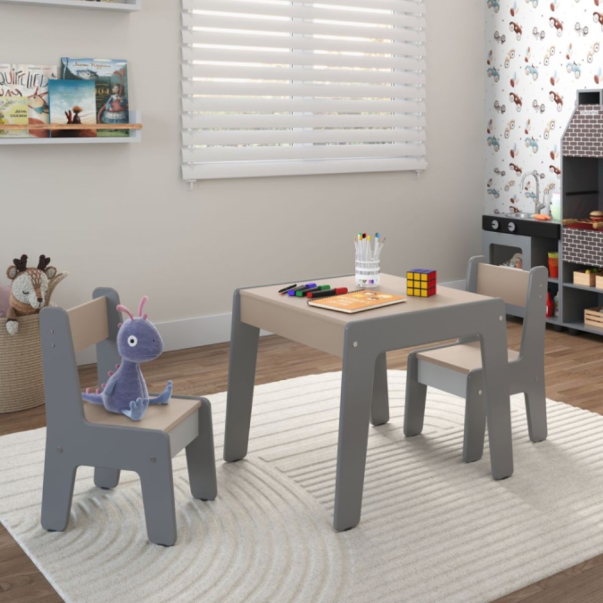 Conjunto de Mesa Infantil com 2 Cadeiras Diana Cinza Connect - DDCOFT319256